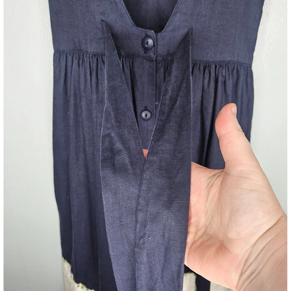 HARTSTRINGS Girls Dress Size 5 Linen Blend Blue Back Tie and Buttons Sleeveless